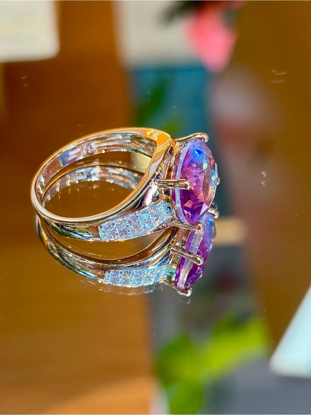 New Rose Gold Plated Pink Tourmaline-Inspired Gradient Jewelry Set ring in 7